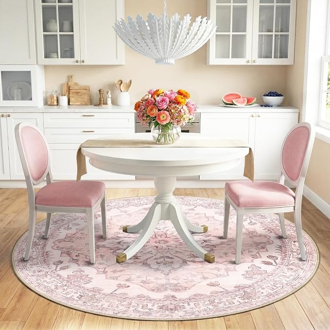 RELEANY Washable Area Rug, Round 6ft, Water Repellent, Pet Friendly, Vintage - Image 2
