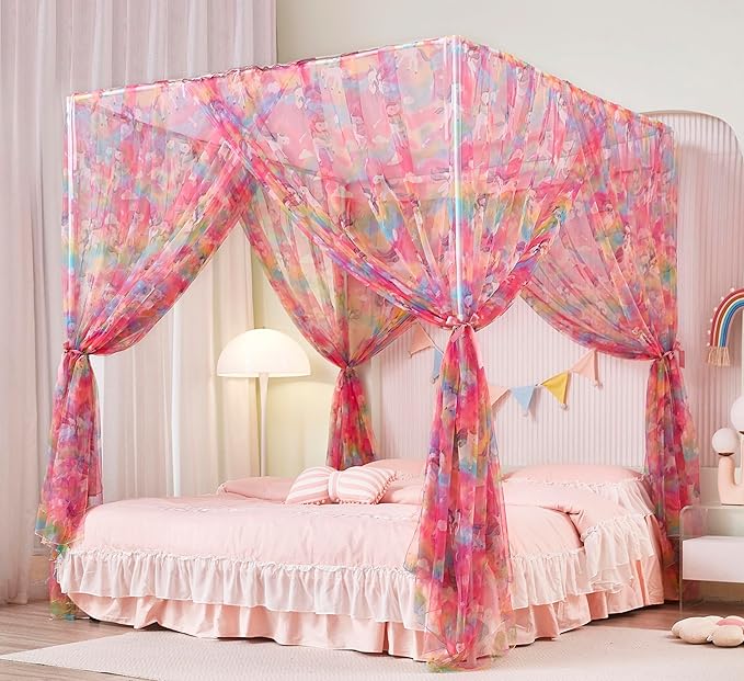 Mengersi Unicorn Bed Canopy for Girls Canopy Bed Curtains with Lights-Canopy for Bed - Bed Netting Canopy for Girls,Princess Canopy for Girls Room Decor,Twin Size