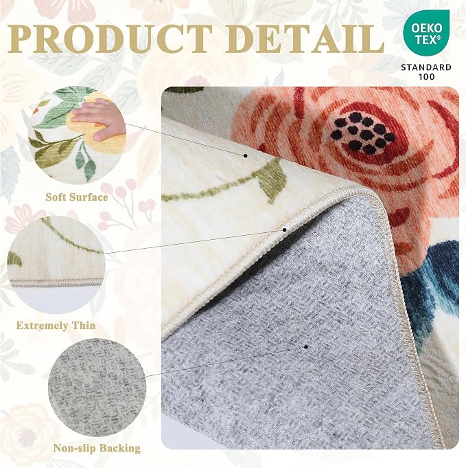 DUKINO 3x8 Hallway Runner Rug, Washable Kitchen Rug Non Slip, Low Pile - Image 4