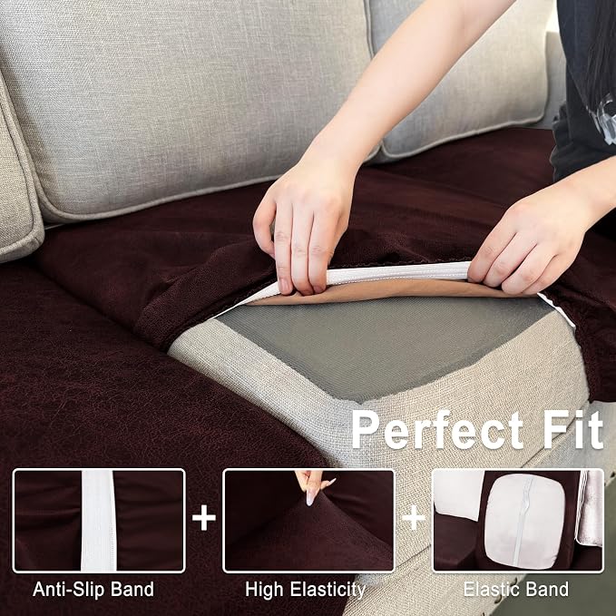 ANARACHON Leather Look Couch Cushion Covers Sofa Seat Slipcovers Sets Couches - Image 4