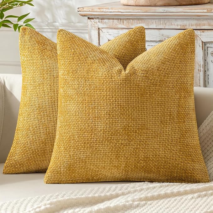 MIULEE Decorative Couch Throw Pillow Covers 16x16 in Mustard Yellow 2 Pack | by MIULEE