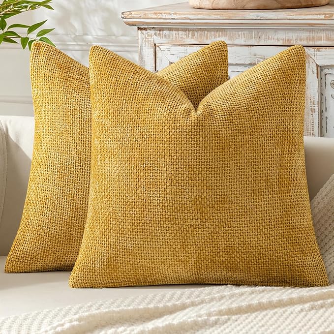 MIULEE Decorative Gold Euro Sham Throw Pillow Covers 24x24 Inch 2 Pack | by MIULEE