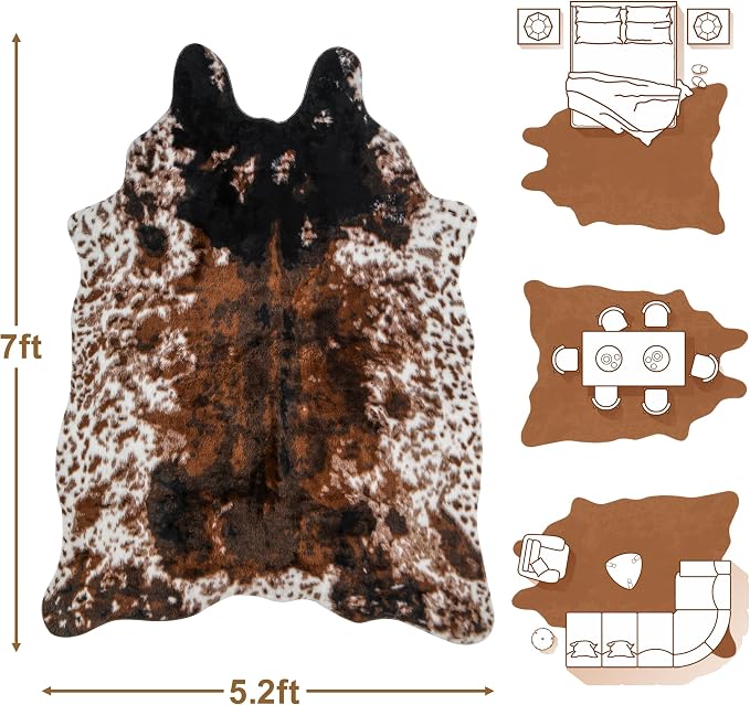Cow Print Faux Cowhide Rug, Fluffy Fur 5.2x7 Feet Washable Cow Rugs - Image 2