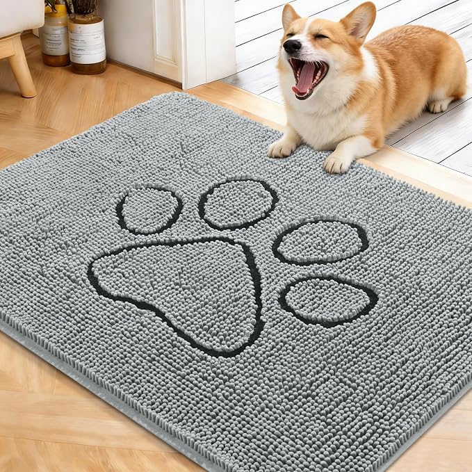 OLANLY Dog Door Mat for Muddy Paws 40x32, Paw Print Design Chenille Mud Mat | by OLANLY