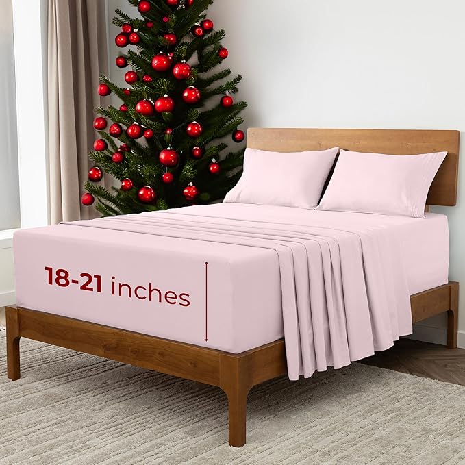 Mellanni Extra Deep King Sheets - 4 PC Iconic Collection Bedding - Hotel Luxury, Ultra Soft, Cooling Bed Sheets - Wrinkle, Fade, Stain Resistant (King, Blush Pink)