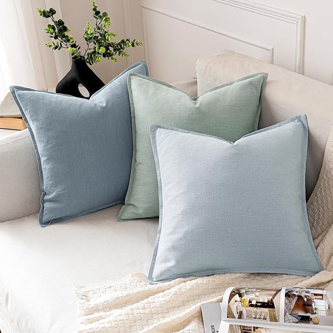 MIULEE Decorative Linen Euro Sham Pillow Covers 26x26 Blue Grey | Boho - Image 4