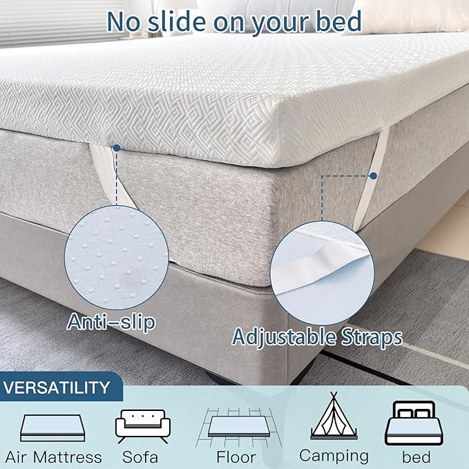 Airensky 2 Inch Memory Foam Mattress Topper, Cooling Gel Infused High Density King (76"x80") Topper with Removable Skin-Friendly Cover, Bed Topper for Pressure Relief Back Pain, CertiPUR-US Certified