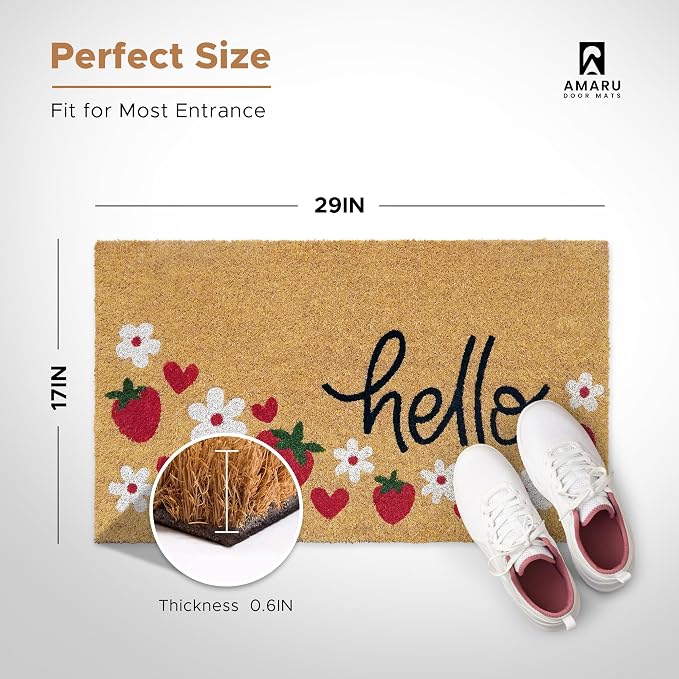 Coir Welcome Mat, Strawberries, 17 x 29 in | 100% Natural Coir, Anti-Shedding - Image 2