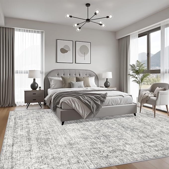 6x9 Area Rug Living Room: Modern Washable Soft Carpet Black Grey | - Image 3