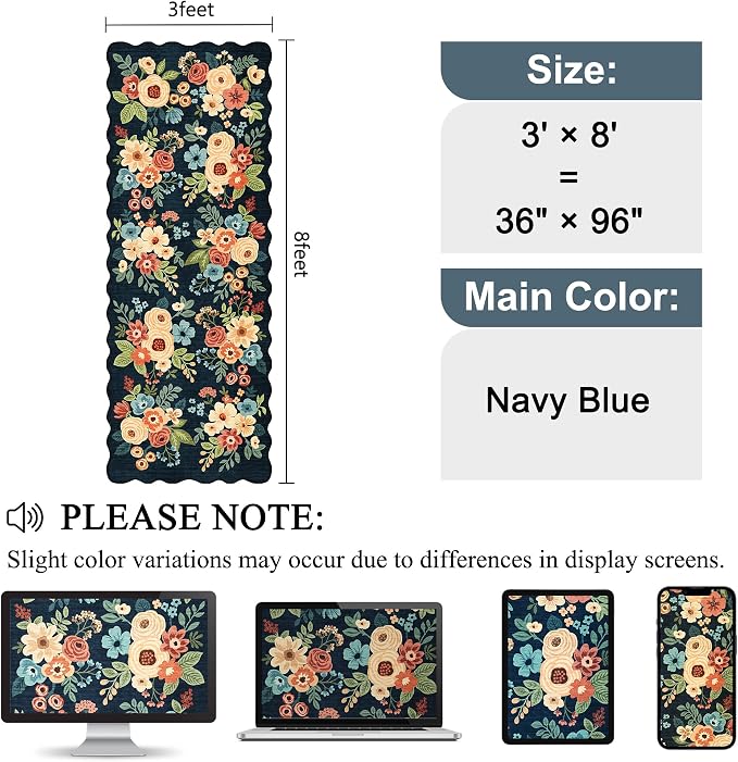 DUKINO 3x8 Kitchen Runner Rug, Floral Washable Rug - Image 2
