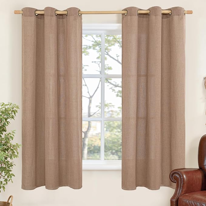 Mocha Brown Linen Semi Sheer Curtains 42X63 Inch Length by YoungsTex