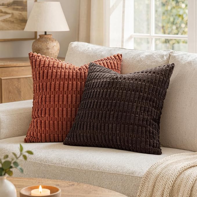 MIULEE Corduroy Decorative Throw Pillow Covers 18x18 Dark Brown Pack of 2 | - Image 2