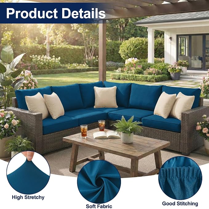 Smiry Waterproof Patio Cushion Covers, Stretch Outdoor Furniture Covers | Couch - Image 5