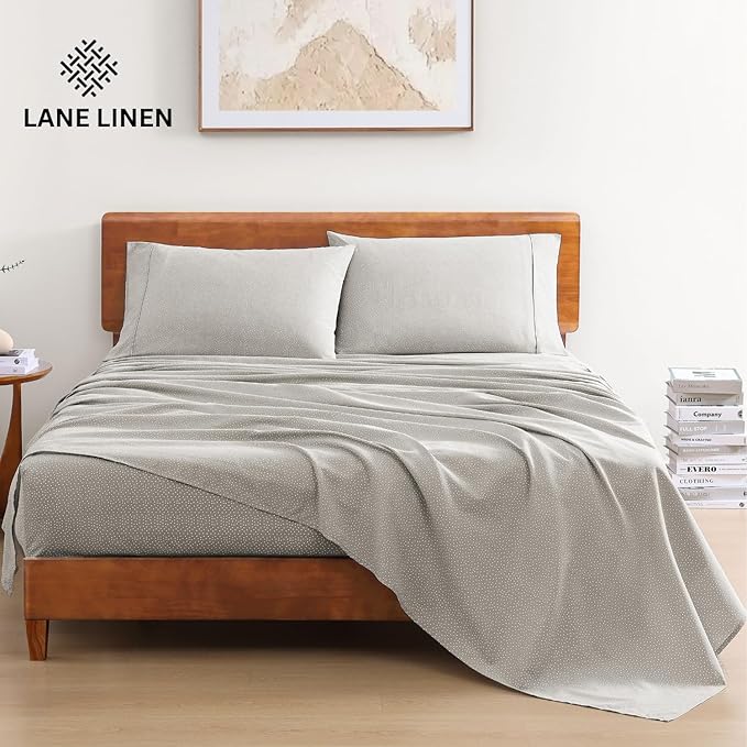 LANE LINEN 100% Organic Cotton Sheets California King Size, Low Pilling Fade Resistant Naturally Cooling Cal King Bedding Set, Soft & Comfy Sustainably Produced Printed Cotton Sheets - Snowdrop