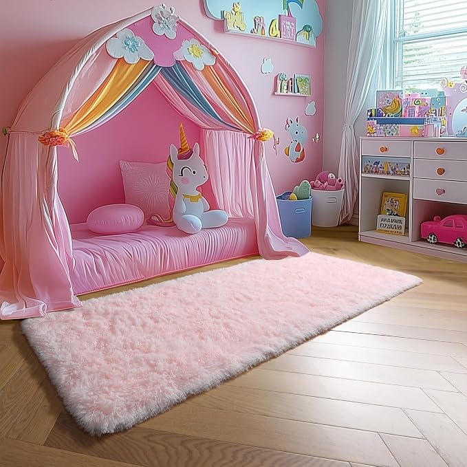 Amdrebio Pink Shag Plush Runner Area Rug 2x6 - Image 8