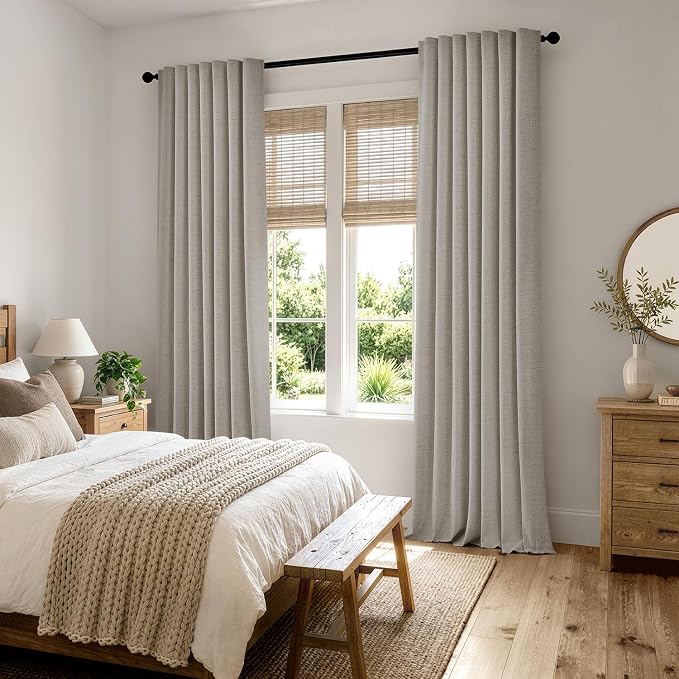 MIULEE 100% Blackout Linen Curtains 42 x 72 Inch Pebble Taupe 2 Panels | - Image 8