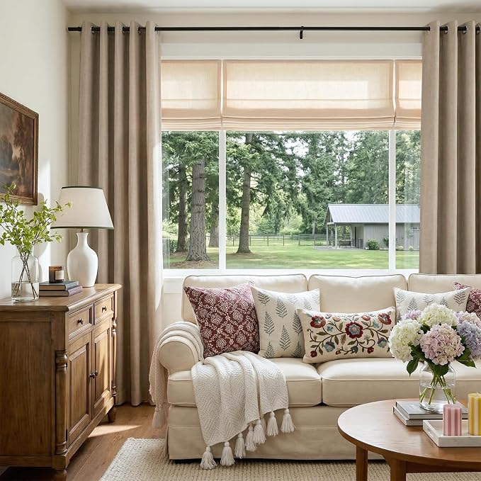 100% Blackout Linen Textured Curtains 90 Inch Long, Burlywood Birch | 100% - Image 5