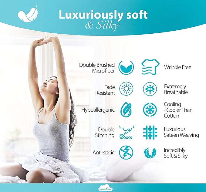 DREAMCARE Twin XL Sheet Sets – 3pcs Cooling Sheets – up to 21” Extra Deep Pocket Twin XL Sheets Set – Hotel Luxury Sheets & Pillowcases – Superior Softness 100% Fine Microfiber with Side Pocket –White