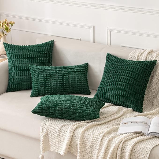 MIULEE Corduroy Decorative Throw Pillow Covers 18x18 Dark Green Pack of 2 | - Image 2
