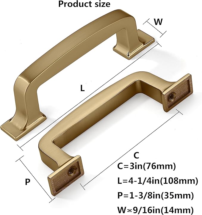 KHTumeWare 2 Pack 3 Inch Cabinet Pulls - Champagne Bronze or Warm Brass Drawer Handles for Cabinets & Cupboards