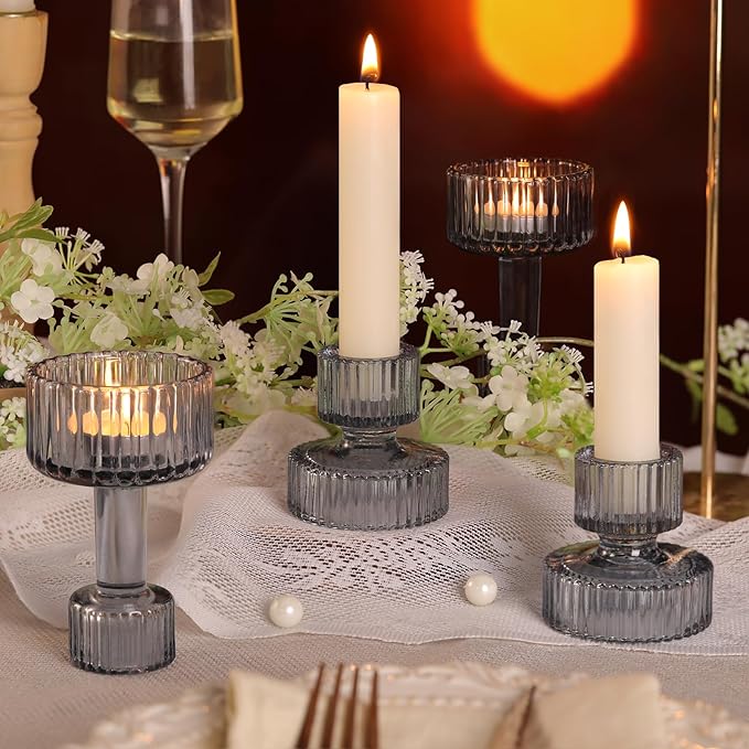 Candlestick Holders Bulk, 6 Pcs Blue Combination Candle Holders Set, Crystal Candle Holders for Wedding, Table Centerpiece, Home Decoration
