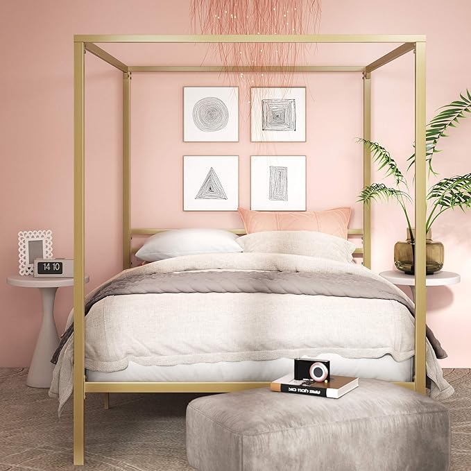 ZINUS Patricia Gold Metal Canopy Platform Bed Frame, Mattress Foundation with Steel Slat Support, No Box Spring Needed, Easy Assembly, Full