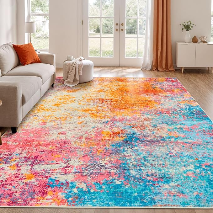 Rugflix 8x10 Area Rugs for Living Room, Washable Colorful Rainbow Large Rug | by RugflixAreaRugs
