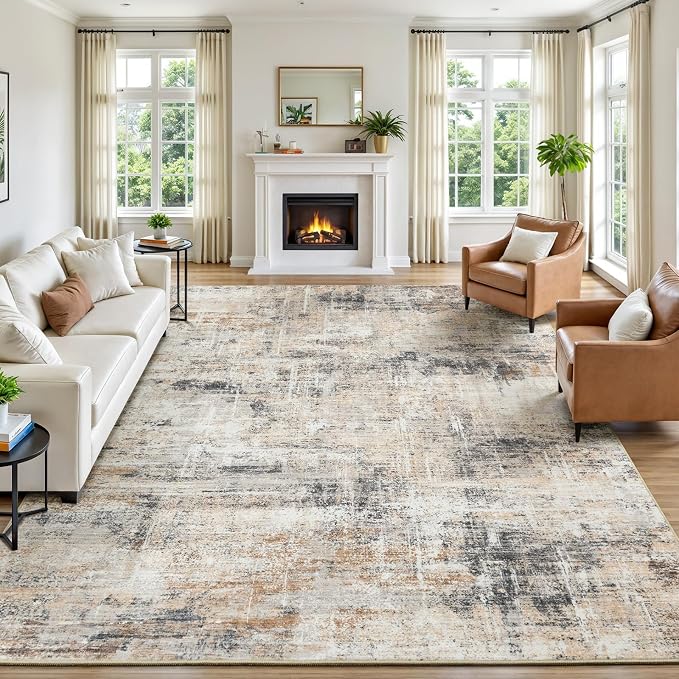 8x10 Area Rug for Living Room, Abstract Washable Non-Slip Large Rugs, Dining by Lofus