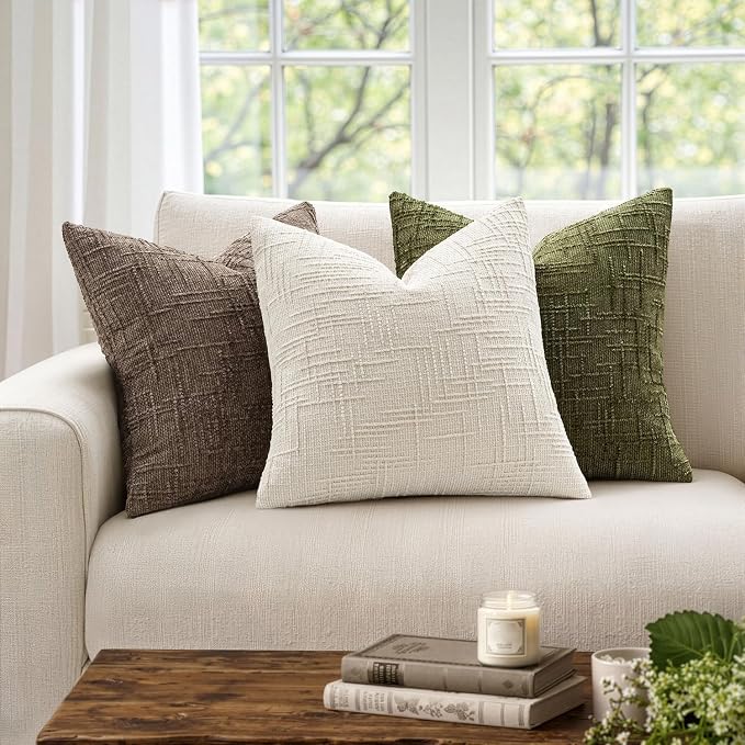 MIULEE Chenille Textured Throw Pillow Covers Cream White 16x16 Set of 2 | - Image 4