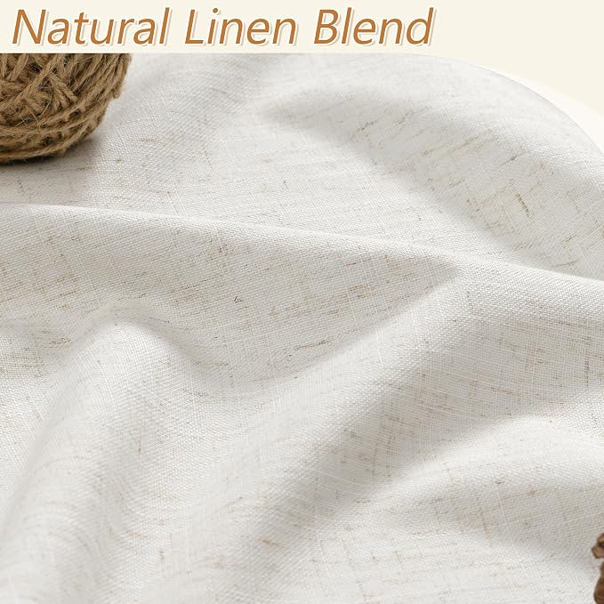 Beige White 100% Blackout Linen Curtains 80 Inch Length 2 Panels Set - Image 3