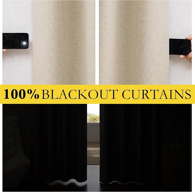 NICETOWN 100% Black Out Curtains 84 inch Long, Thick Linen Blend Rod Pocket & - Image 3