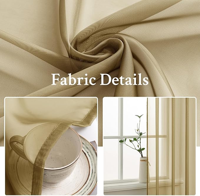 MIULEE Dark Gold Sheer Curtains 54 X 108 Inches, 2 Panels | Solid Color - Image 3