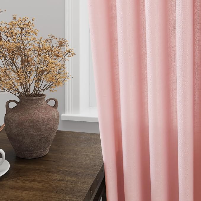Pink Linen Curtains 102 Inches Long Rod Pocket Back Tab Drapes 2 Panels Set - Image 4