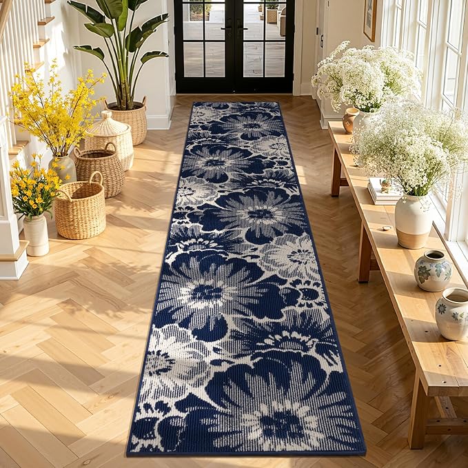 Findosom Hallway Runner Rug 2x10, Non Slip High-Low Textured Floral Washable - Image 6