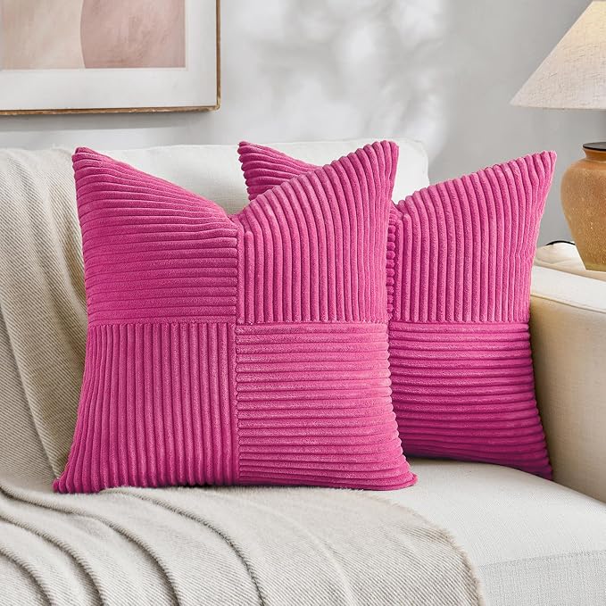 Fancy Homi 2 Packs Hot Pink Decorative Throw Pillow Covers 18x18 Inch by Fancy+Homi