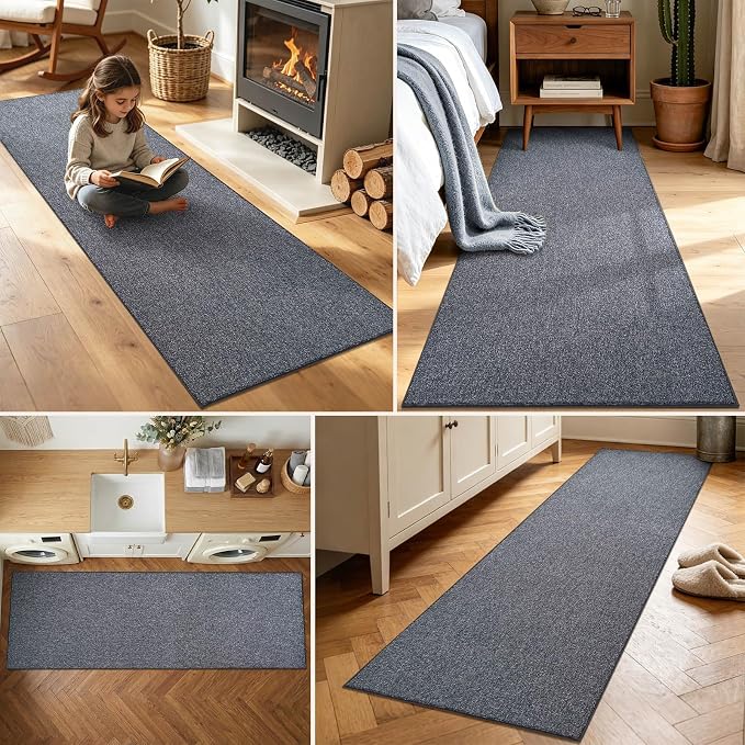 2x8 Grey Blue/White Runner Rug Washable Non-Slip - Image 3