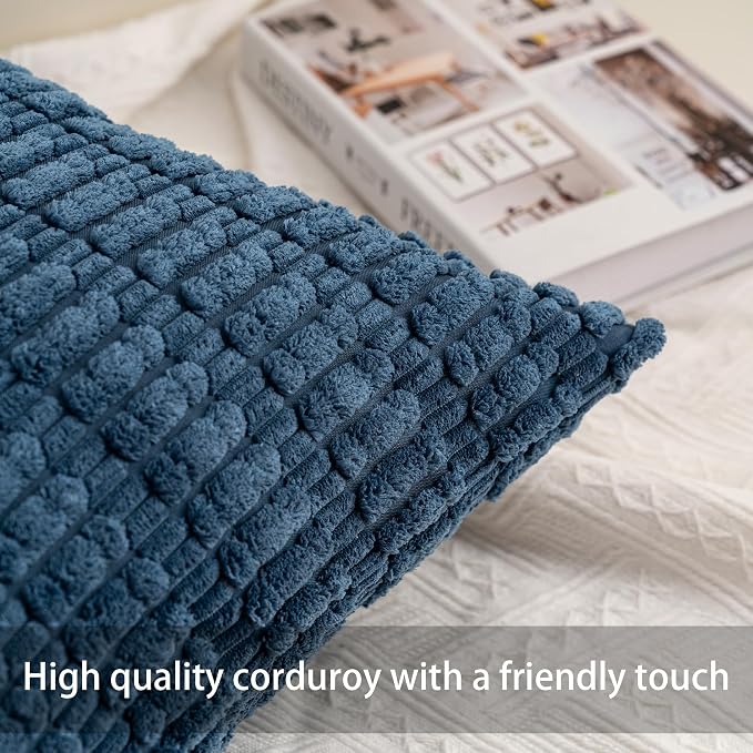 Aegero Pack of 2 Corduroy Decorative Throw Pillow Covers 20x20 Inch, Teal | - Image 2