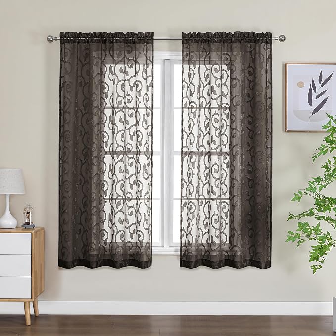 Furman Chocolate Sheer Curtains 63 inch Length - Image 2