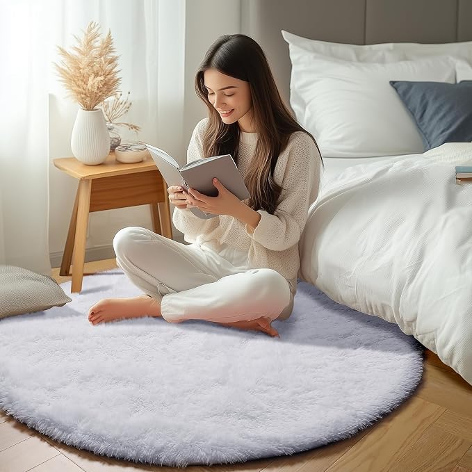 White Round Rugs 6ft for Living Room Bedroom, Fluffy Circle Area Rug for Kids - Image 6