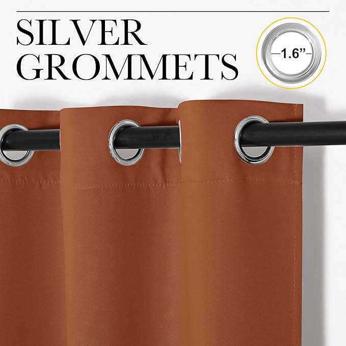 NICETOWN Blackout Curtain Panels for Girls Room, Nursery Essential Thermal Insulated Solid Grommet Top Blackout Drapes (Burnt Orange, 1 Pair, 55 x 68 inches)