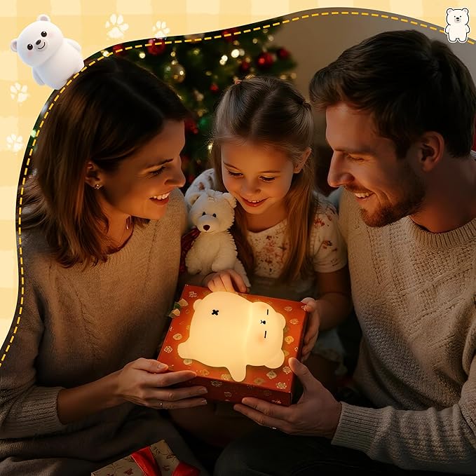 Sleepy Snoring Bear Night Light for Kids, Cute Animal Silicone Nursery Night Lamp with Snoring Sound, Breathing Bear Gifts for Birthday Xmas