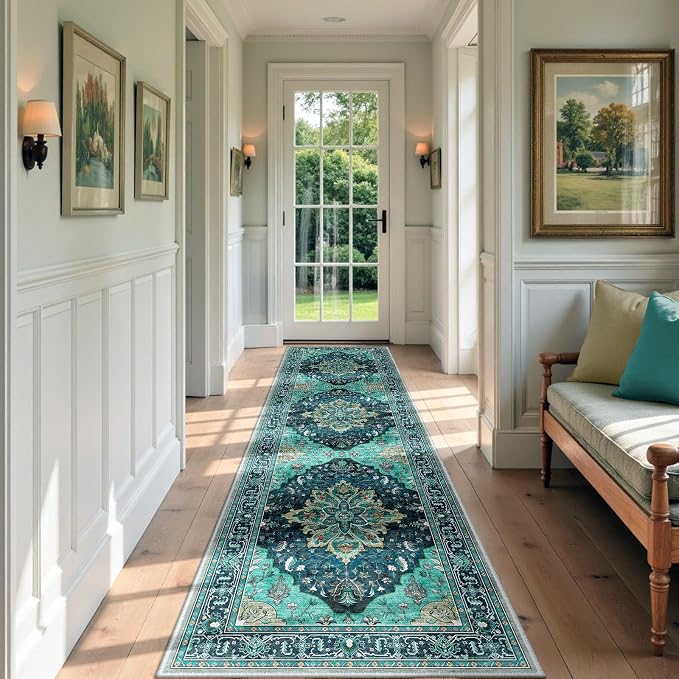 RELEANY Washable Area Rug, Runner 3'x9', Teal | Non-Slip, Water Repellent - Image 2