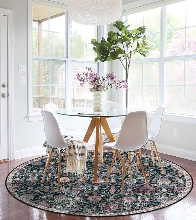 Lahome Moroccan Washable Round Area Rug, Soft Round Rug 5ft Soft Non-Slip | - Image 6