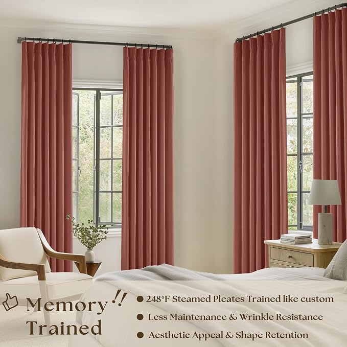 Terracotta Pleat Linen Blackout 102 Inch Curtains - Image 2