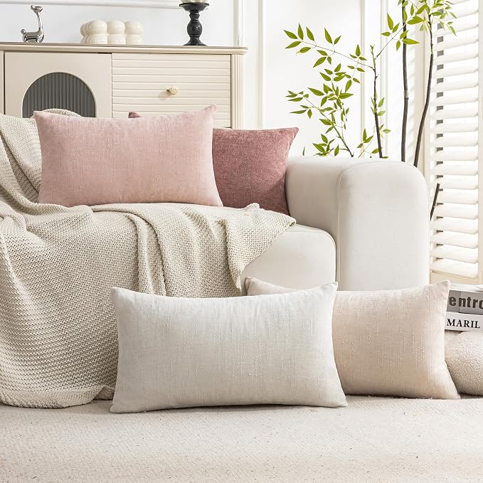Set of 4 Soft Textured Decorative Throw Pillow Covers 12X20 Inch Cozy Farmhouse by Cozoomy