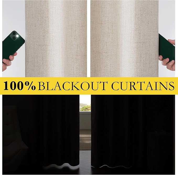NICETOWN Natural Linen 100% Blackout Short Curtains 48 inches 2 Panels | - Image 4