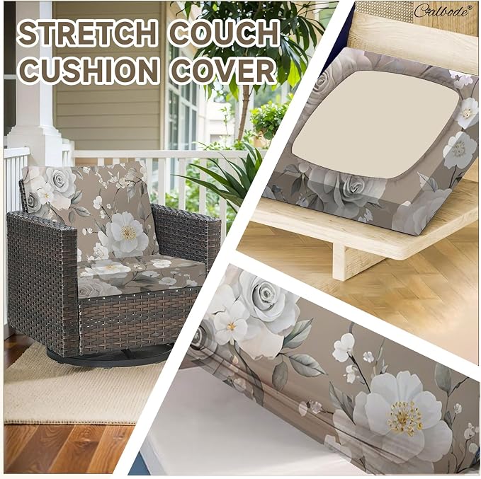 CALBODE 12Pcs Stretch Patio Cushion Cover, Vintage Floral Printed Couch & Sofa - Image 5