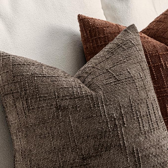 MIULEE Chenille Textured Fall Throw Pillow Covers Brown 20x20 Set of 2 | Slubby - Image 3