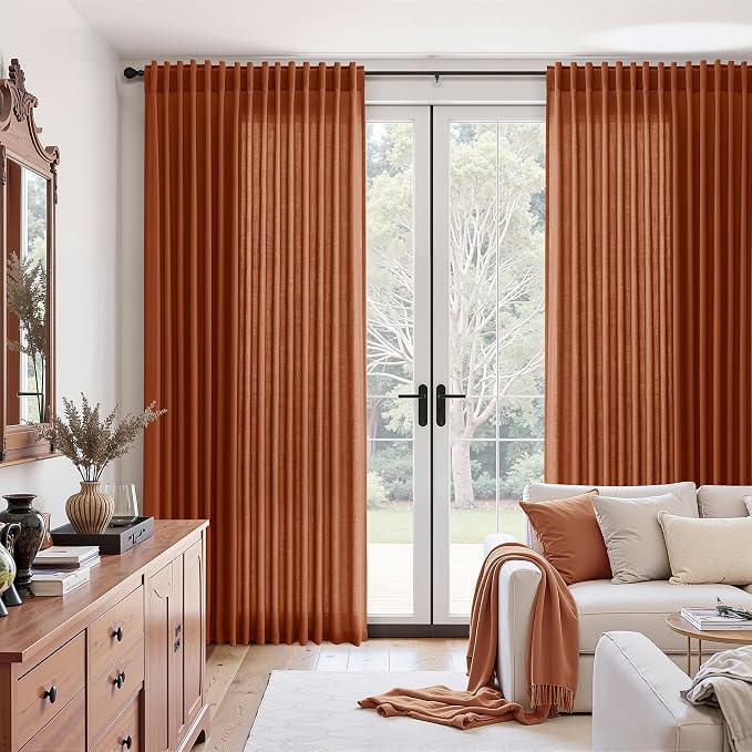 Extra Wide Terracotta Curtains for Living Room 96 Inches Long Back Tab and Rod - Image 6