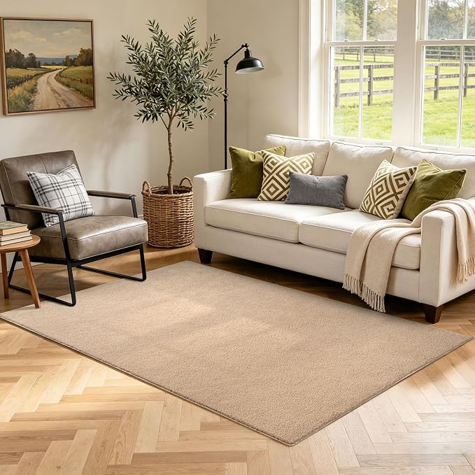 3x5 Beige Solid Area Rug Washable Non-Slip Soft Thin by Unknown
